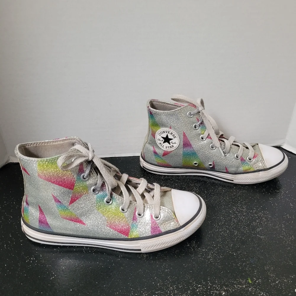 Converse Silver High-Top Sneakers with Rainbow Accents